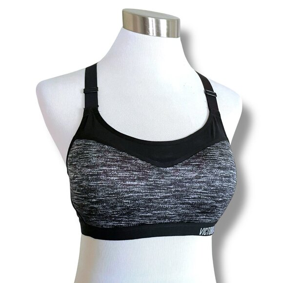 Victorias Secret 34B Sports Bra Gray Black Wireless Racerback High Impact Gym - Picture 1 of 9